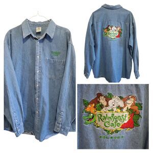 Vintage Rainforest Cafe Orlando Denim Shirt Mens XL Animal Embroidered Souvenir